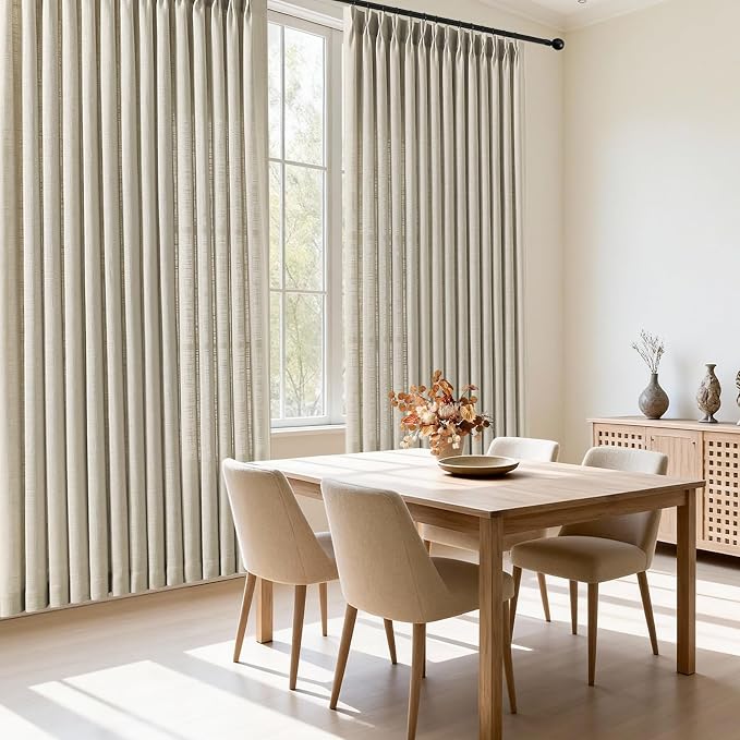 Extra Wide Pinch Pleat Thick Linen Sheer Curtains 90 Inches Long for Living Room, Burlywood Birch Viral Curtain Light Filtering Farmhouse Window Drape Privacy with Hooks Rings, 70"W x90"L, 1 Panel