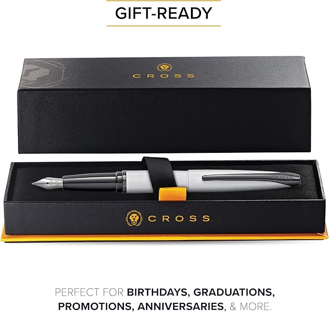Cross ATX Brushed Chrome Fine Nib Fountain Pen - Refillable Pen for Smooth Writing - Black Ink - Comfortable Grip - Long-Lasting - Professional Office Supplies - Gift Box Included