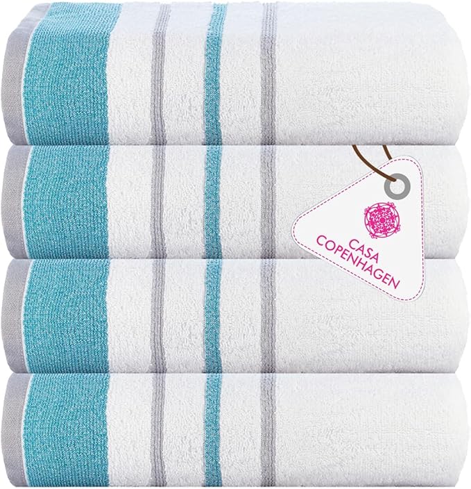 CASA COPENHAGEN White Bay 4Pcs 100% Egyptian Cotton Designer Hand Towels Gift Set- Grey - Teal 600 GSM, 28"x16", 4Hand Towels for Bathroom Set for Women & Men