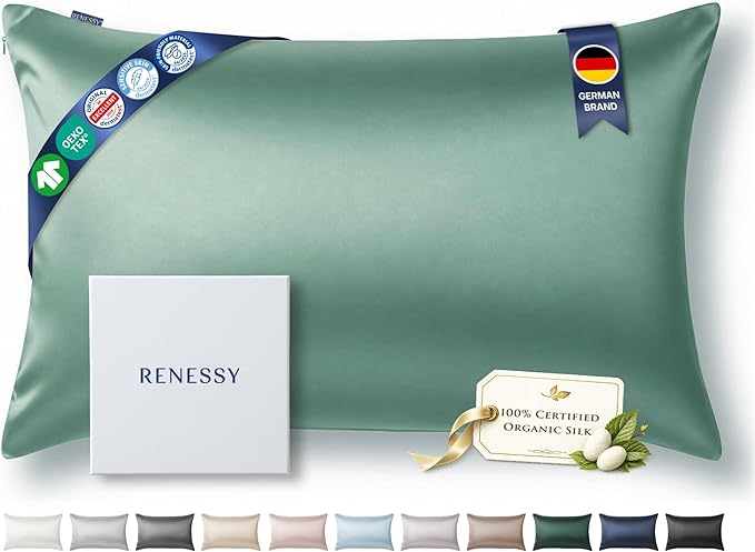 Premium Silk Pillowcase 100% Organic Mulberry Silk, 22 Momme, Grade 6A - Oeko-Tex Certified in Germany - Luxury for Hair & Skin, 1 Piece (Standard, Sage Green)