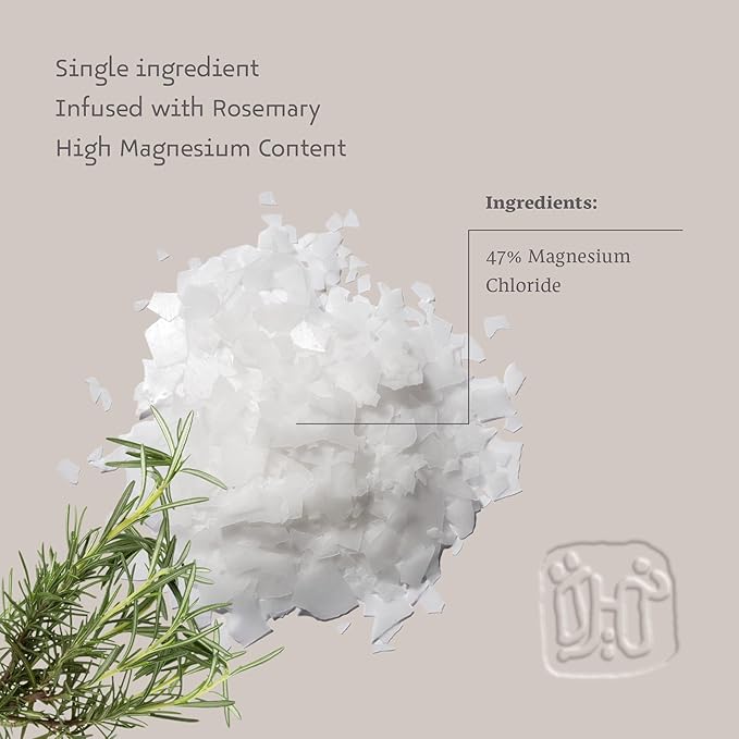 Dead Sea Magnesium Flake Bath Soak - 100% Pure Magnesium Chloride Flakes w/Rosemary Infused Essential Oil (8.82 oz Pouch)
