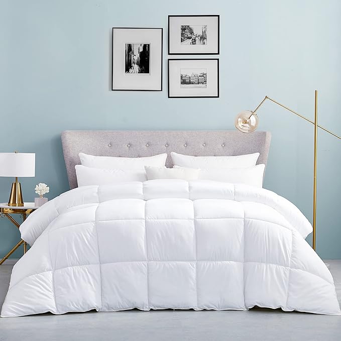 Luxurious King/California King (Cal King) Hard-to-FIND 90 Oz Fill Weight Goose Down Alternative Comforter, 100% Egyptian Cotton Cover, 750 Fill Power, Solid White Color