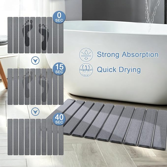 Large Stone Drying Mat for Kitchen Counter, Multifunction Stone Bath Mats for Bathroom, Collapsible Stone Dish Drying Mats, Quick Dry Diatomaceous Earth Drying Stone for Kitchen Counter, 24×16''-White