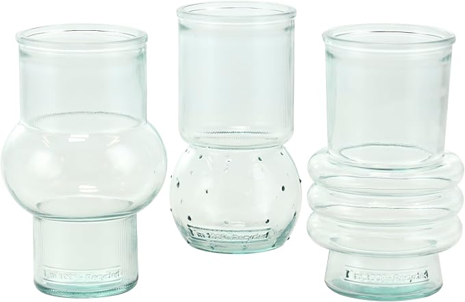 Deco 79 Recycled Glass Decorative Vase Small Bubble Style Centerpiece Vases with Varying Shapes, Set of 3 Flower Vases for Home Decoration 4" W,7" H, Clear
