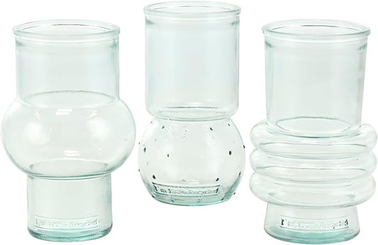 Deco 79 Recycled Glass Decorative Vase Small Bubble Style Centerpiece Vases with Varying Shapes, Set of 3 Flower Vases for Home Decoration 4" W,7" H, Clear