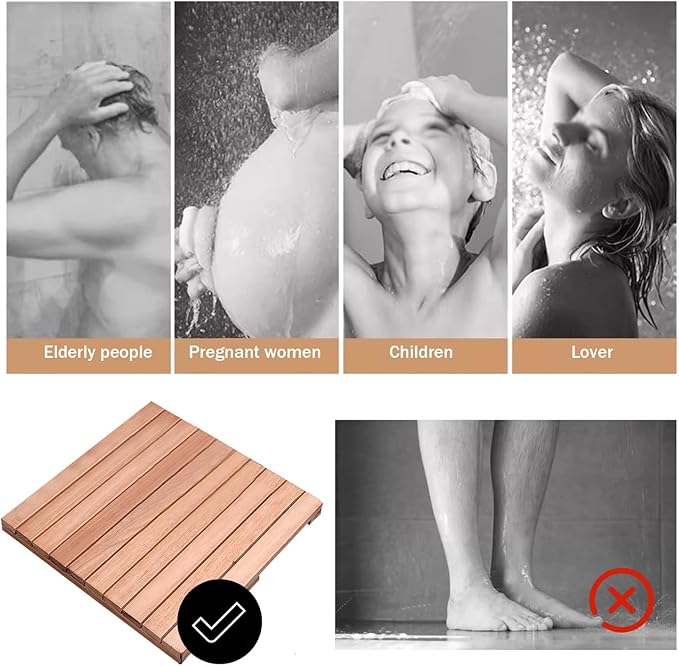 QWEASDF Natural Wooden Bath Mat,Duck Board,Wooden Shower Mat,Waterproof Non Slip Solid,Bathroom Bamboo Bath Mat,Use for Kitchen Bedroom Bathtub Toilet Doormat Pet Mat(90x100cm/36x39in)