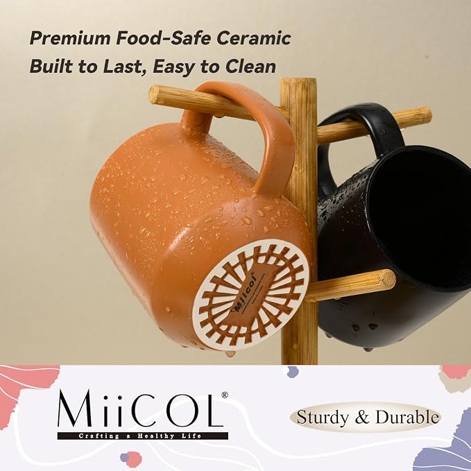 Miicol Ceramic Coffee Mug, 16 oz Large Coffee Cup, Tea Mug with Handle, Flat Bottom Mug for Men, Women, Office, Microwave and Dishwasher Safe, Multi-Color, Burnt Orange