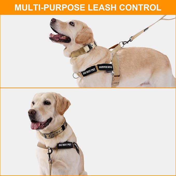 Annchwool No Pull Dog Harness,Heavy Duty Reflective Collar & Leash Set-Leash with Double Handle & Car Seatbelt Clip-Easy Control for Walking Training Medium Large Size Dogs(Brown,L)