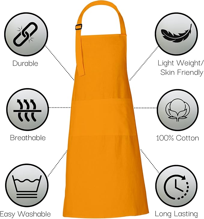 RAJRANG 100% Cotton Cooking Apron with 3 Pockets Kitchen Chef BBQ Adjustable Bib Aprons for Women Men