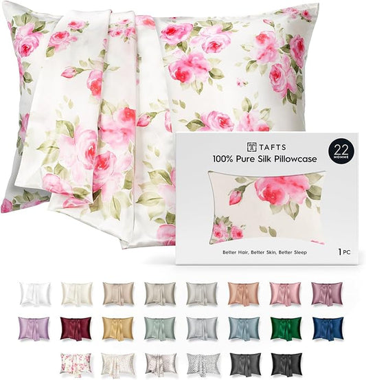 TAFTS 22mm 100% Pure Mulberry 6A Silk Pillowcase for Hair & Skin with Zipper Closure, Cooling, Natural, Organic, Double Sided Silk Pillow Case (Rose, Queen Size, 20"x30")