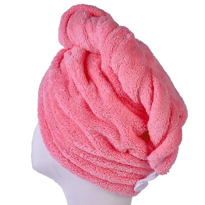 YYXR Microfiber Hair Drying Towel Ultra Absorbent Twist Hair Turban Drying Cap Hair Wrap (Rose)