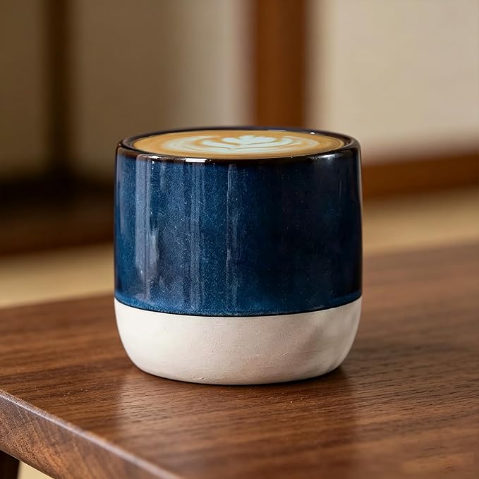 Japanese Ceramic Mug, Vintage Tea Cup, 8oz Cup, No Handle Drinking Cup for Latte Milk Water Beverage Juice Microwave and Dishwasher Safe (Midnight Blue)