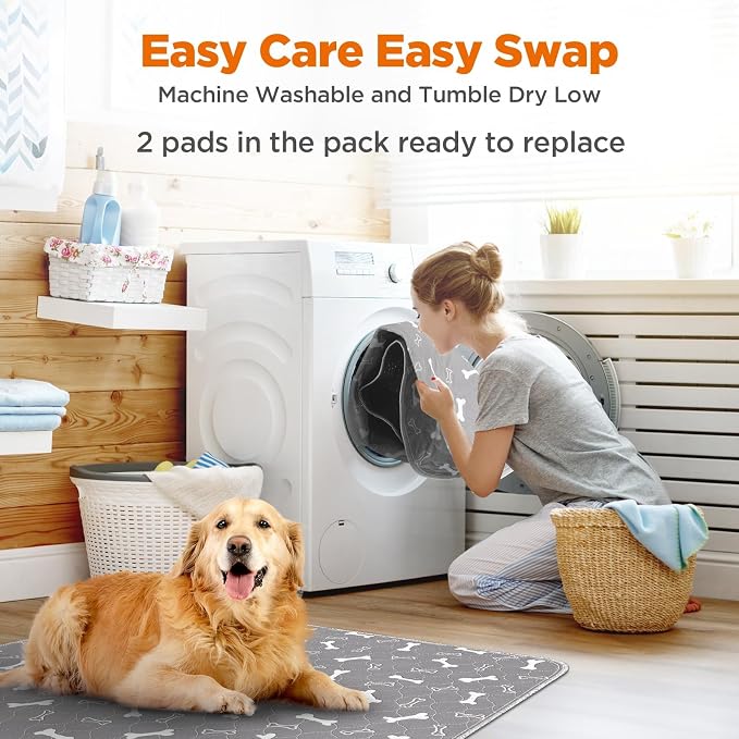 Washable Pee Pads for Dogs, 2Pack Reusable Puppy Pads, Fast Absorbent Dog Pee Pads for Crate Pet Training Pads, Waterproof Whelping Pads for Dogs Bed Mat Crate Indoor (Grey, 18x24)