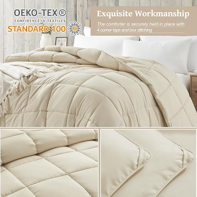Homelike Moment Comforter King Size - Beige Duvet Insert Down Alternative Bed King Comforter, Lightweight Bedding Comforters Quilted Soft All Season Beige