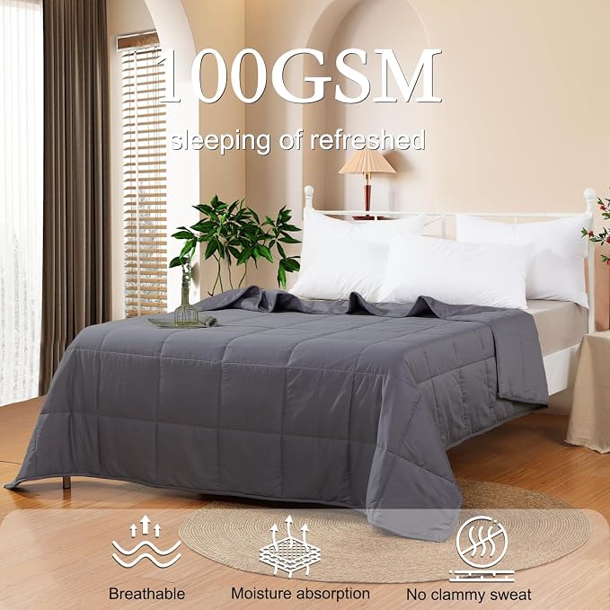 YOUR MOON Lightweight Wool Comforter Queen Size, 100% Australian Lamb Wool Filling Duvet Insert, 100GSM, Breathable & Thin Summer Comforter for Hot Sleepers, Soft Noiseless Cotton Shell(Dark Gray)