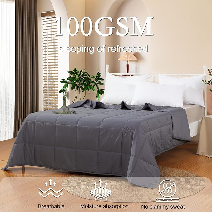 YOUR MOON Summer Lightweight Wool Comforter - Breathable & Thin Duvet Insert for Hot Sleepers, 100% Australian Wool Filling 100gsm with Pure Cotton Shell-Twin Size (Dark Gray)