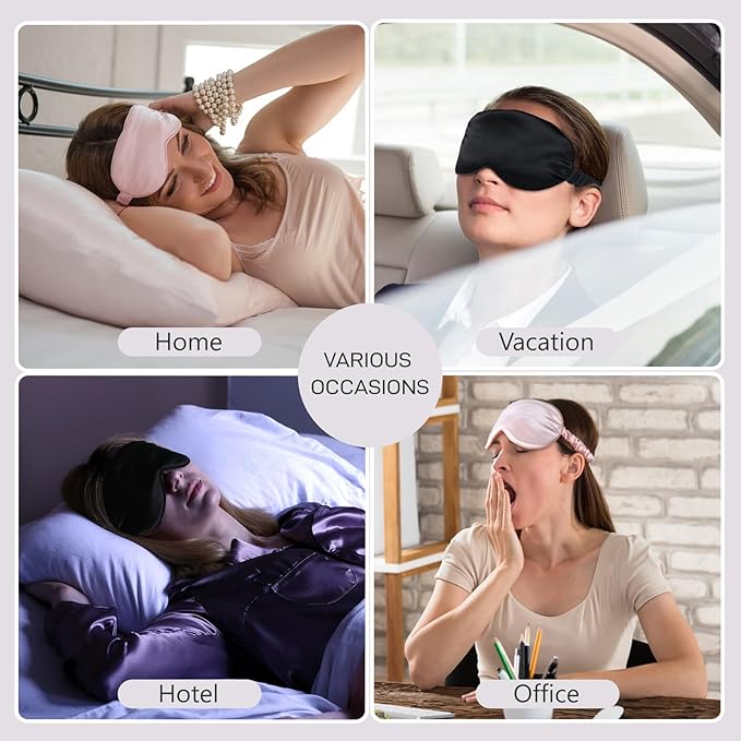 Organic Natural Silk Sleep Mask: 100% Mulberry Silk 25 Momme 6A Soft Pure Eye Mask for Sleeping with Adjustable Strap Zero Pressure Blindfold Nap Travel Essentials Gift (02 Black, 25 Momme)