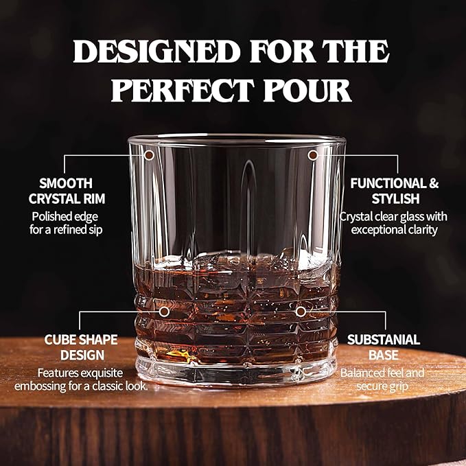 Moretoes Drinking Glasses Set of 12, 6 Highball Glasses 12 Oz,6 Rocks Glasses 10 Oz,Mixed Drink Cocktail Glass, Vintage Embossed Glassware Sets for Whiskey, Cocktails, Water & Juice