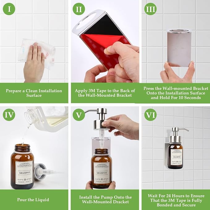 Lotion Dispenser Shower with Pump and Wall Mount Soap Pump | Silver Set of 2