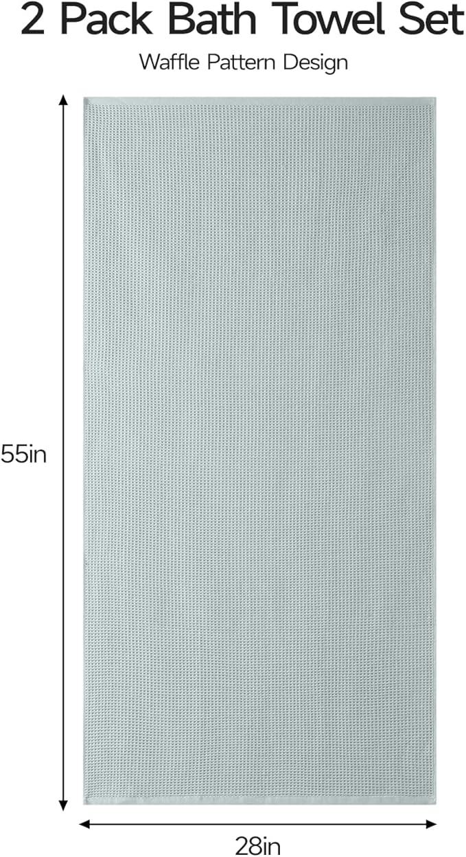 ecolook Waffle Bath Towel Set of 2, 100% Cotton Lightweight & Quick-Dry Bath Towels, Ultra-Absorbent and Breathable, Lint-Free Hotel & Spa Towels for the Bathroom, Gym, and Travel - Light Gray