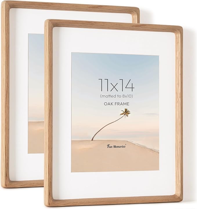 11x14 Picture Frame, USA-Sourced Oak Wood Photo Frame with HD Tempered Glass, Handcrafted Rounded Corner 11 x 14 Wooden Frames Matted to 8x10 Photos, Horizontal or Vertical Wall Display-2p | Hd Tempered Glass