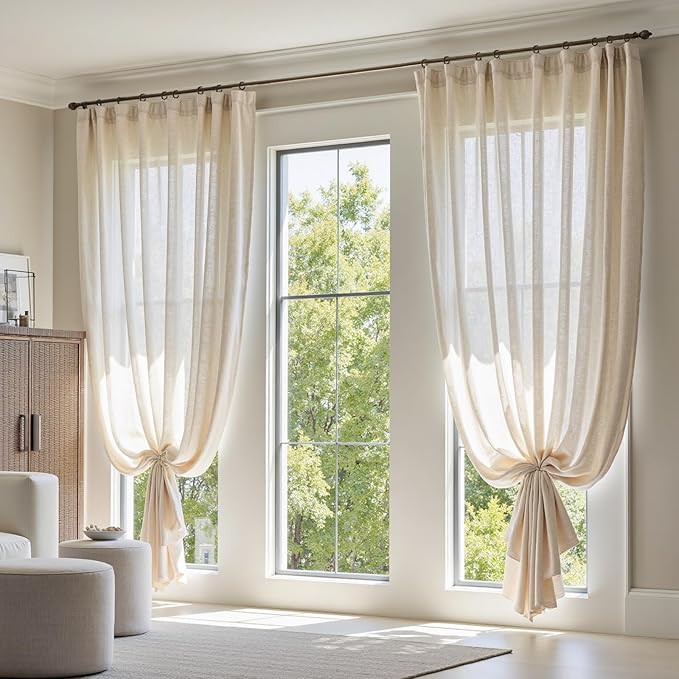 jinchan Extra Wide Sliding Door Curtain 120 Inch Length Beige Linen Curtains Semi Sheer Drapes for Patio Door Living Room Bedroom Floor to Ceiling Light Filtering Drapes 100 Inches Wide 1 Panel