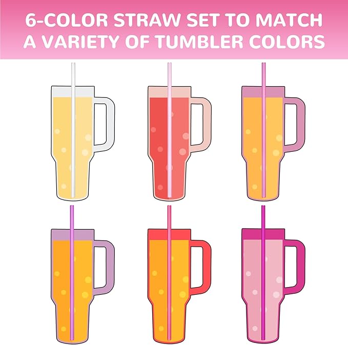 NiHome 12-Pack Plastic Reusable Drinking Straws Fit for Stanley 40 oz 30oz 64 oz Tumbler, 6 Color 12 In Reusable Straws Fit for Stanley Cups, 2 Brushes, BPA-Free for Cold & Hot Drinks (Gradient Pink)