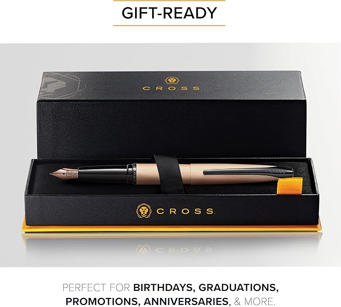 Cross ATX Brushed Rose Gold Stainless Steel Fine Nib Fountain Pen - Refillable Pen for Smooth Writing - Black Ink - Comfortable Grip - Long-Lasting - Professional Office Supplies
