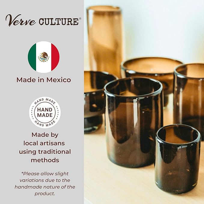 Verve CULTURE Mexican Hand Blown Highball Glasses, Unique Handmade Glassware, Drinking Glass Cups for Cocktails, Juice, Mixed Drinks, Elegant Tabletop Drinkware, Set of 4 (Tamarind, 16 oz)