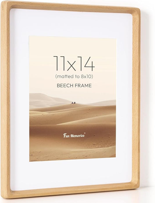 11x14 Picture Frame, USA-Sourced Beech Wood Photo Frames with HD Tempered Glass, Handcrafted Rounded Corner 11 x 14 Wooden Frame Matted to 8x10 Photos, Gallery Wall Frames for Posters & Art Prints