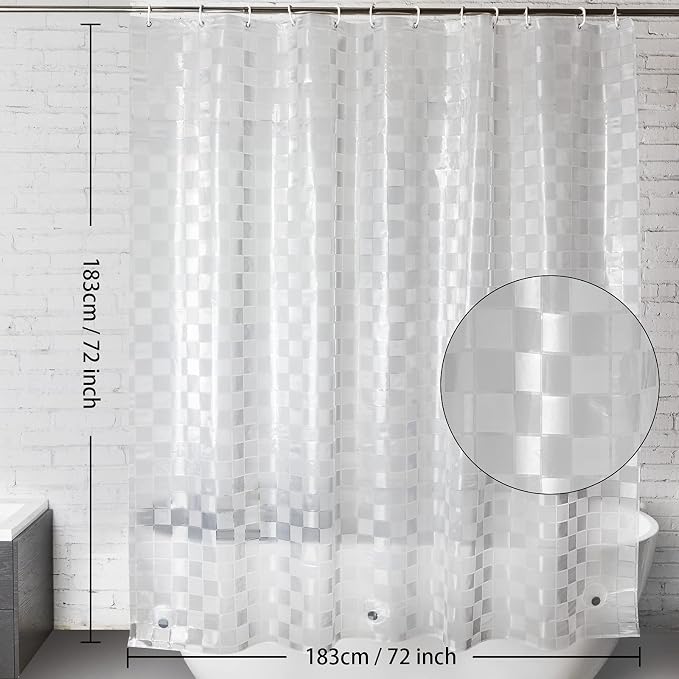 WELTRXE EVA Shower Curtain Liner 72x72 Inch 8G Heavy Duty Clear Shower Liner with Design, Plastic Shower Curtains for Bathroom Bathtub, Shower Stall, 3D Frosted Square Pattern, 3 Magnets