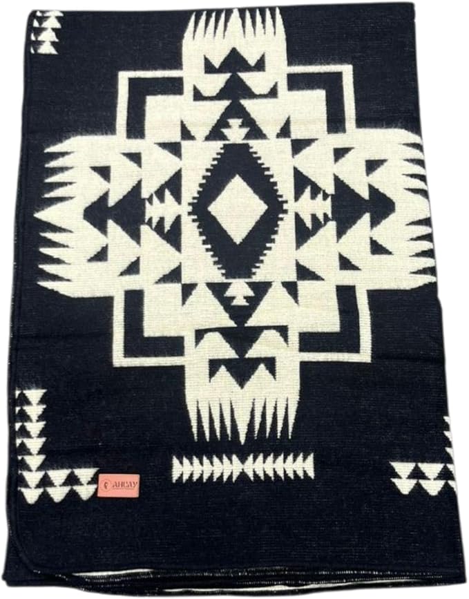 Alpaca Wool Blanket, Queen Size 94 x 78, Reversible 2 in 1, Thick and Ultra Soft, Hypoallergenic, Non-Itchy, Handmade in Ecuador. Premium Alpaca Wool Thtow Blanket for Cozy Comfort. (Black and White)