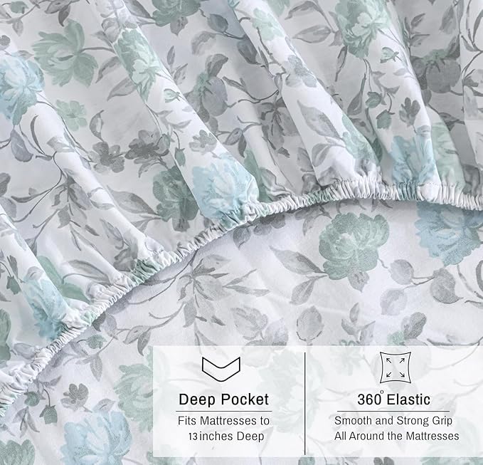 RUVANTI 100% Cotton Organic Percale Sheets Cal King Size – Crisp Cooling Bed Sheets for Hot Sleepers, Deep Pocket 13”, Soft Peach Finish, Breathable & Durable Hotel-Style 4 Pcs, Cold Chrysanthemum