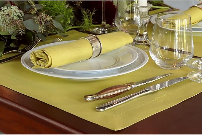 Huddleson Citron Yellow Linen Napkin 20x20 (Set of Four) Luxury Italian Linen Napkin Sewn in US