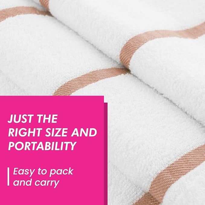 CASA COPENHAGEN Cabana Pool 4Pcs 100% Egyptian Cotton Large Designer Beach Towels Gift Set- White Cream, 500GSM, 55"x27", 4 Beach Bath Towels (Box Pack, Set for Women & Men)
