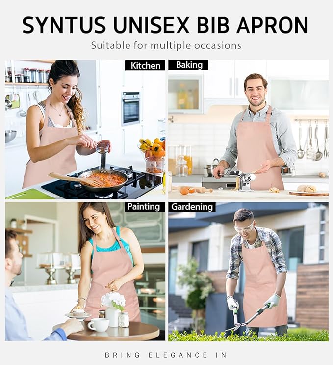 Syntus Apron for Men Women, Adjustable Cooking Kitchen Chef Aprons with 2 Pockets