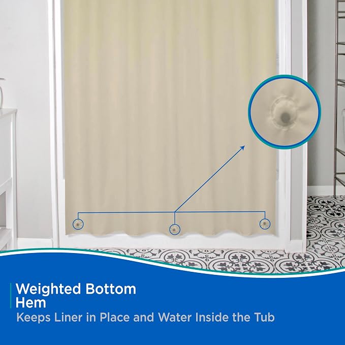Kenney KN61436 Lightweight 3 Gauge Waterproof PEVA Shower Curtain Liner with Durable Eyelet Hang Holes and Weighted Magnetic Hem for Bathroom, 70" W x 72" H, Taupe, 1-Pack