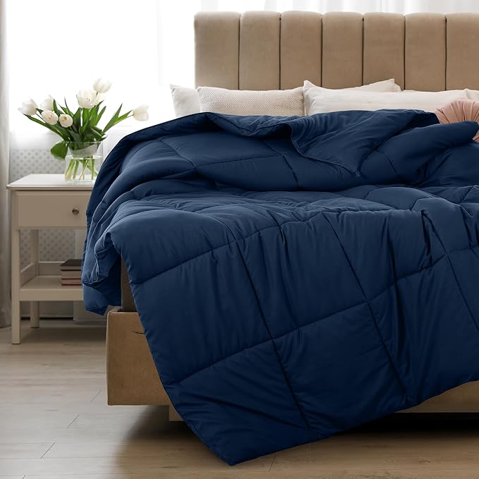 LUX Décor Twin Comforter – 92x68 Ultra-Soft Down Alternative Duvet Insert with Corner Tabs & Box Stitching, Hotel Quality Plush Hypoallergenic Microfiber, Oeko-TEX Certified – Navy Blue