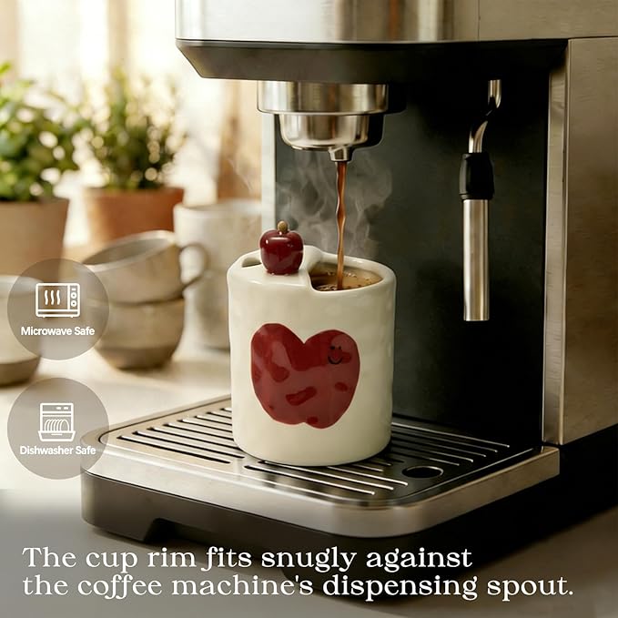 Ceramic Travel Mug with Half Lid, Apple Design Handmade Pottery Coffee Cup 12oz, Kawaii Reusable Coffee & Tea Tumbler, Microwave & Dishwasher Safe