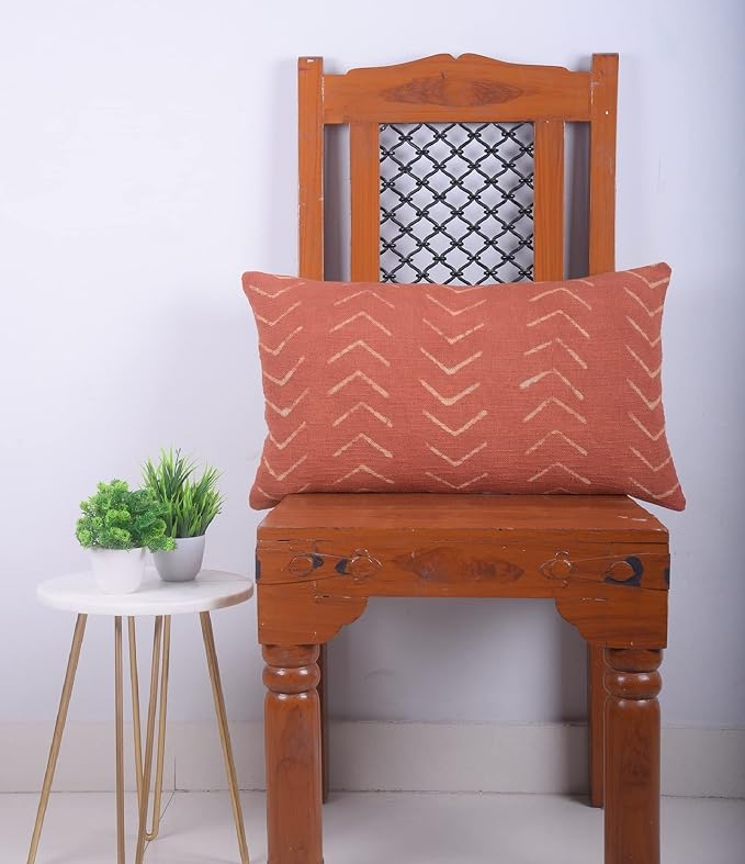 Trade Star 100% Cotton Throw Pillow Cover Farmhouse Lumbar Cushion Cover Tribal Pillow Shams Mudcloth Ethnic for Bedroom (Rust Phoenix 14X22 INCHES)