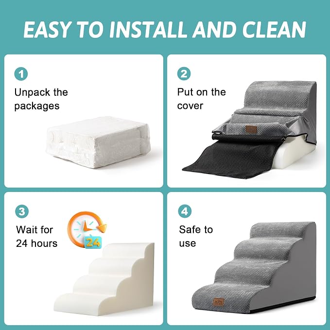 COZY KISS Dog Stairs for Small Dogs 15.7" H, Curved Dog Step for Puppy, Older Cat, Medium Pet Ramp for Sofa, Couch or Chair, Ladder with High Density Foam, 3 Step, 15.7x22.4x15.7 inch, Grey