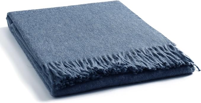 Superfine Alpaca Wool Throw Blanket - Lightweight Alpaca Merino Wool Throw Blankets for Using Indoors or Outdoors | Soft Peruvian Alpaca Blanket Wool Blanket Solid Color 72" x 60" (Soft Blue 2)