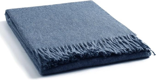 Superfine Alpaca Wool Throw Blanket - Lightweight Alpaca Merino Wool Throw Blankets for Using Indoors or Outdoors | Soft Peruvian Alpaca Blanket Wool Blanket Solid Color 72" x 60" (Soft Blue 2)