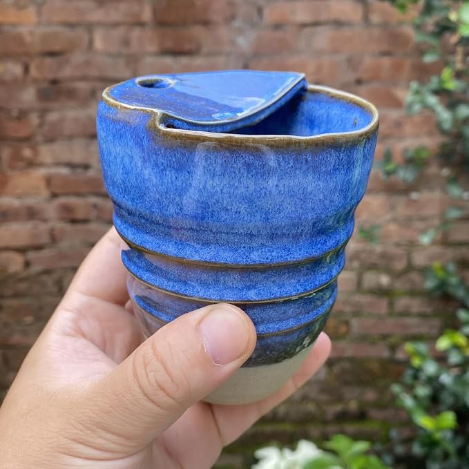Handmade Ceramic Handcrafted Rough Earthenware Hand-held Corrugated Mug, Creative Household Coffee Water Cup,300ML, Unique Design, Safe for Microwave and Dishwasher (4#)
