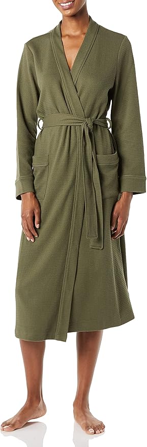 Amazon Essentials Women's Lightweight Waffle Full-Length Bath Robe with Pockets (Available in Plus Size)
