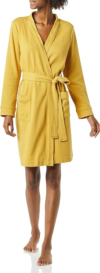 Amazon Essentials Women's Lightweight Waffle Full-Length Bath Robe with Pockets (Available in Plus Size)