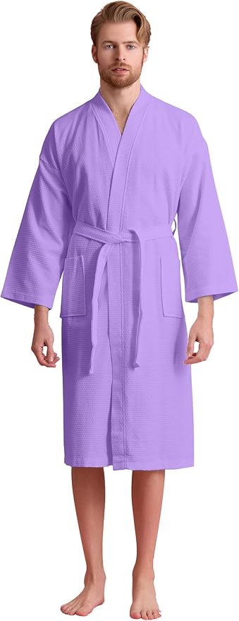 Men's Luxury Waffle Weaved Cotton Bathrobe - Lightweight & Soft - Quick Dry & Absorbent - Spa Robe for Men