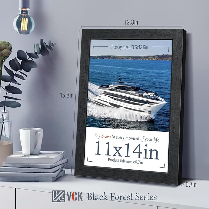 VCK 11x14 Picture Frame Black - 2 Pack, Gallery-Quality Wood Poster Frames, 1.1-Inch Wide Border, Polished Plexiglass, Vertical or Horizontal Wall Display for Photo/Certificates/Prints, Black