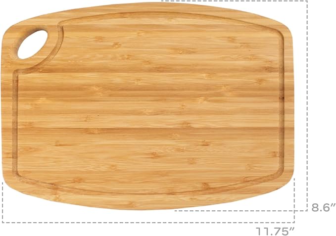 BambooMN Natural Bamboo Cutting Board w/Juice Groove and Hanging Hole - 11.75" x 8.63" x 0.75" - Vertical Cut - 100 Pieces