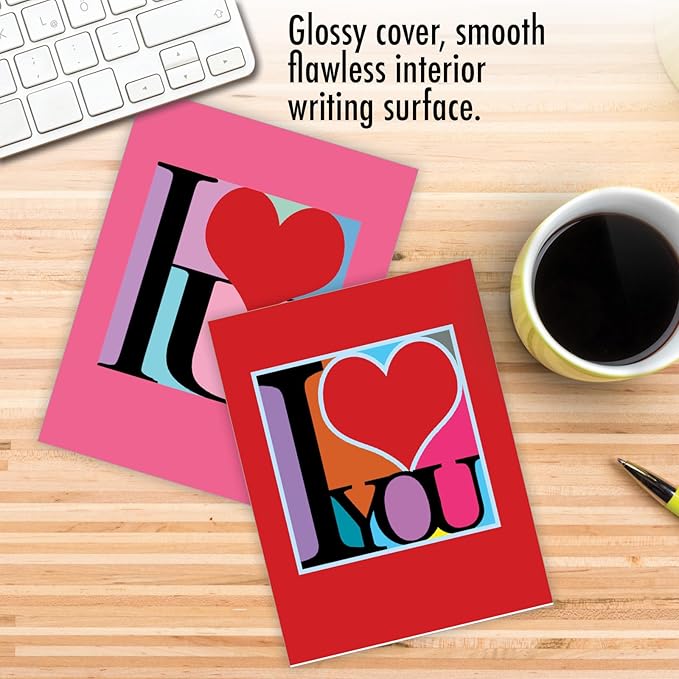 The Best Card Company - 20 Cute Boxed Cards (4 x 5.12 Inch) - Assorted Blank Set (10 Designs, 2 Each) - Love Squares AM8991OCB-B2x10